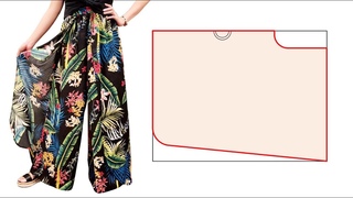 Easy DIY Palazzo Pants with Skirt Overlay (elastic belt) Long culotte trousers cutting and sewing