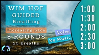 WIM HOF Guided Breathing | 50 Breaths 5 Rounds Increasing Pace | Up to 3:00min | No Music