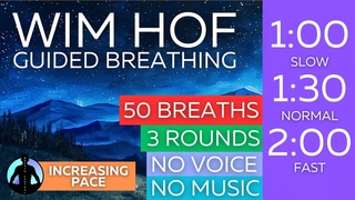 WIM HOF Guided Breathing Meditation - 50 Breaths 3 Round Increasing Pace No Voice No Music | 2:00min