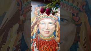 Портрет маркерами Красавица и осенние цветы  #live #art #живопись
