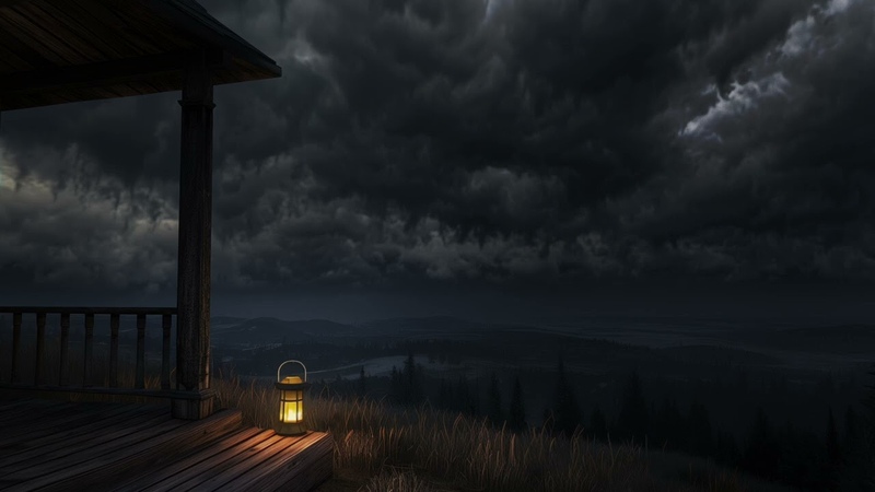 Thundery Night on Cabin Porch Ambience, Calm Before the Storm, Deep Rolling Thunder Sounds, 3