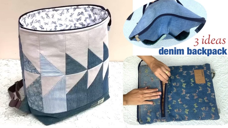 3 ideas denim backpack from old jeans, denim backpack tutorial, recycle old