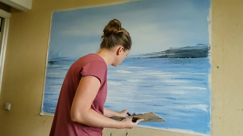 Process of creating a painting. Seascape painting. Marine